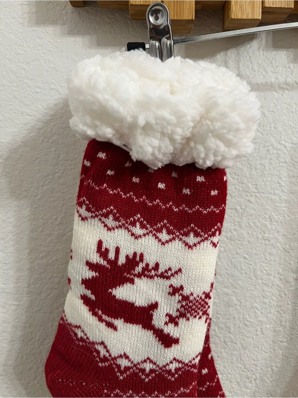 Cozy Holiday Fuzzy Socks - Red & Tan